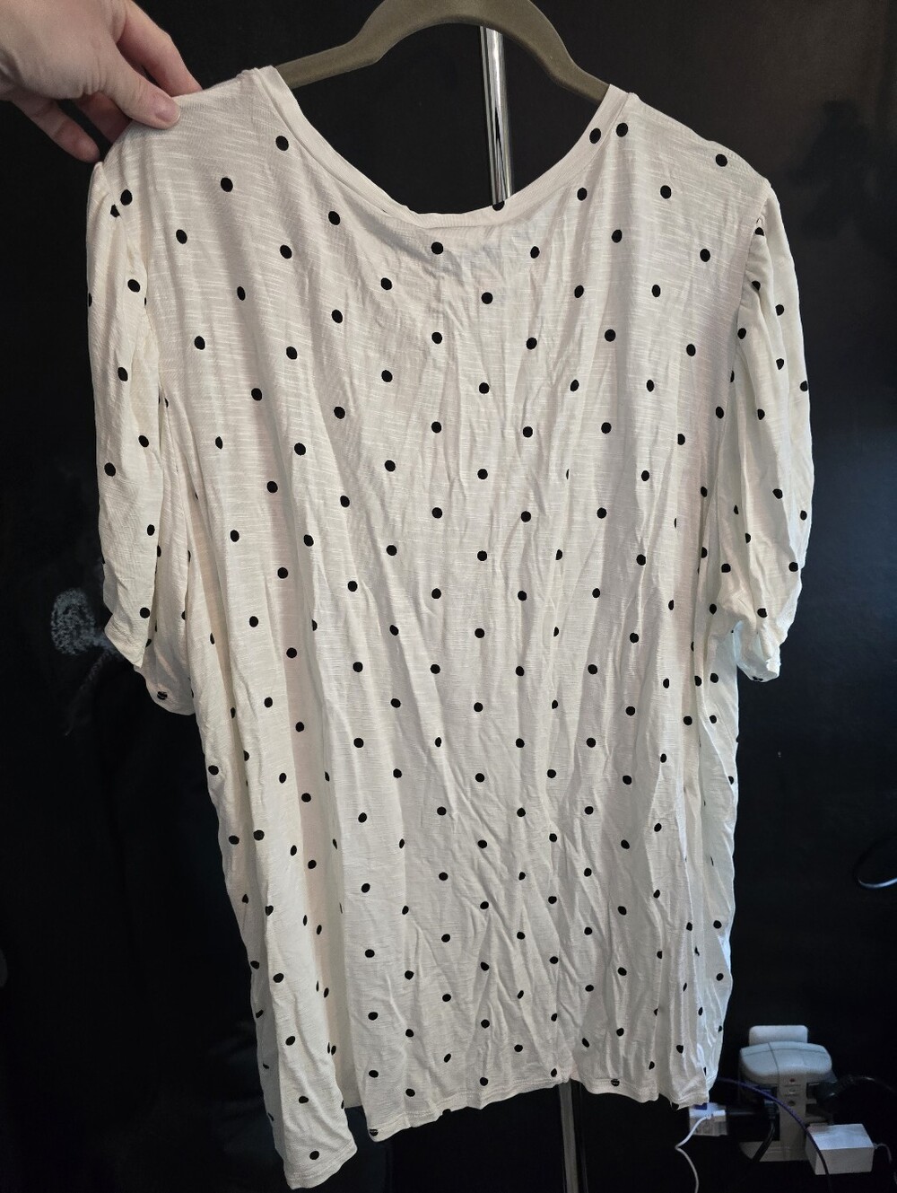 Lularoe Olive Top Cream With Black Polka Dots, Short Sleeve Size 2xl